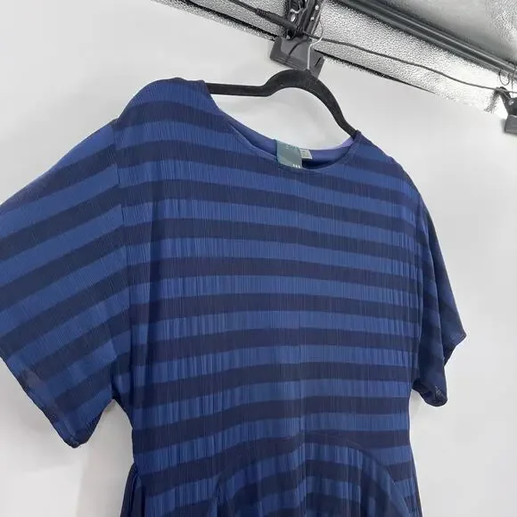 Gabby Skye Midi Striped Blue Dress Womens Medium Pockets - Picture 4 of 10